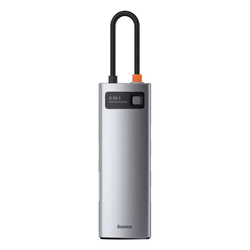 Baseus Metal Gleam 8in1 HUB USB Type-C - USB Type-C PD 100W / HDMI 4K 30Hz / 3x USB 3.2 Gen 1/ RJ45 1Gbps/ SD és MicroSD kártyaolvasóval szürke (CAHUB-CV0G) - 2