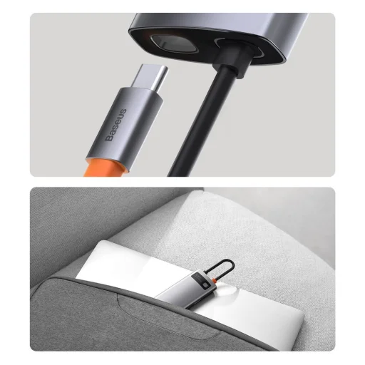Baseus Metal Gleam 8in1 HUB USB Type-C - USB Type-C PD 100W / HDMI 4K 30Hz / 3x USB 3.2 Gen 1/ RJ45 1Gbps/ SD és MicroSD kártyaolvasóval szürke (CAHUB-CV0G) - 19