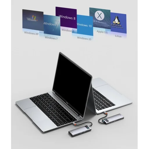 Baseus Metal Gleam 8in1 HUB USB Type-C - USB Type-C PD 100W / HDMI 4K 30Hz / 3x USB 3.2 Gen 1/ RJ45 1Gbps/ SD és MicroSD kártyaolvasóval szürke (CAHUB-CV0G) - 20