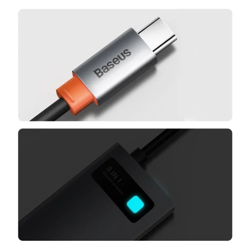 Baseus Metal Gleam 8in1 HUB USB Type-C - USB Type-C PD 100W / HDMI 4K 30Hz / 3x USB 3.2 Gen 1/ RJ45 1Gbps/ SD és MicroSD kártyaolvasóval szürke (CAHUB-CV0G) - 22