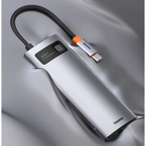 Baseus Metal Gleam 8in1 HUB USB Type-C - USB Type-C PD 100W / HDMI 4K 30Hz / 3x USB 3.2 Gen 1/ RJ45 1Gbps/ SD és MicroSD kártyaolvasóval szürke (CAHUB-CV0G) - 23