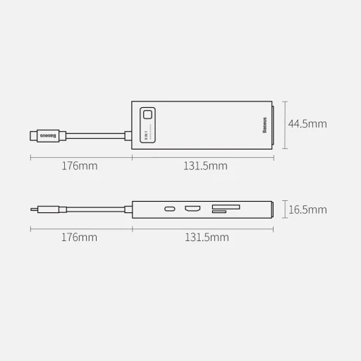 Baseus Metal Gleam 8in1 HUB USB Type-C - USB Type-C PD 100W / HDMI 4K 30Hz / 3x USB 3.2 Gen 1/ RJ45 1Gbps/ SD és MicroSD kártyaolvasóval szürke (CAHUB-CV0G) - 24