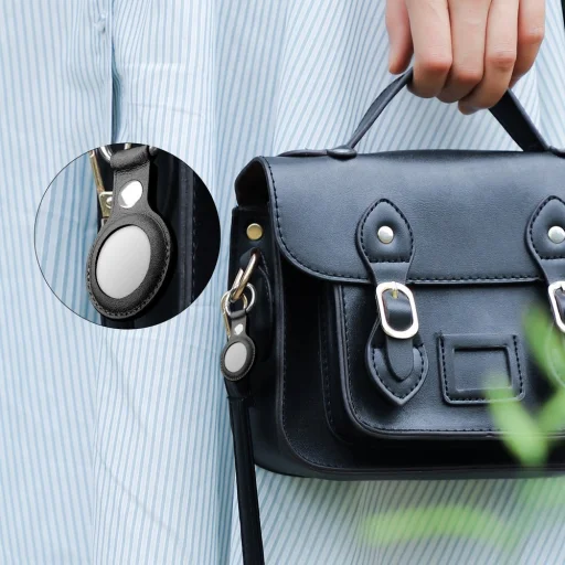 PU bőr Apple AirTag tok kulcstartóra fekete - 6