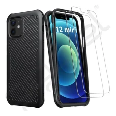 iPhone 12/ 12 Pro Defender Szilikon tok + Kijelzővédő üvegfólia fekete