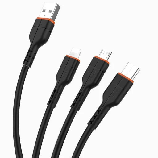 KAKU 3in1 kábel USB - USB Type-C/ Lightning/ Micro USB 3.2A 1m fekete (KSC-237) - 3