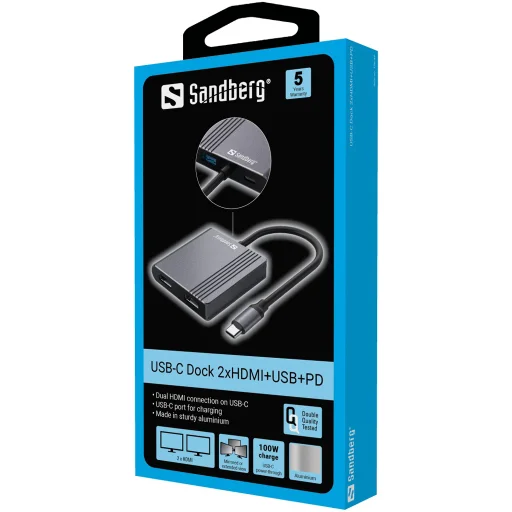 Sandberg 136-44 USB-C dokovacia stanica 2xHDMI+USB+PD - 7