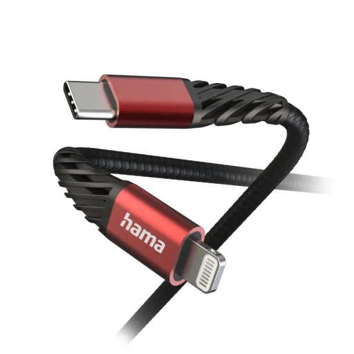 Hama 00201541 Extreme nabíjací a synchronizačný kábel USB-C - Lightning 1,5 m nylonový čierno/červený kábel - 2