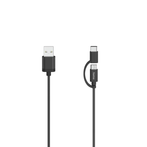 Hama 00200616 2 v 1 Micro-USB kábel s adaptérom USB-C, USB 2.0, 0,75 m - 1