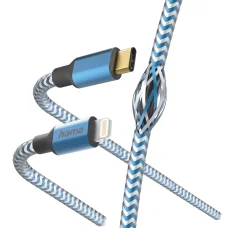 Hama 00201561 reflexný nabíjací kábel USB-C – Lightning 1,5 m nylonový modrý kábel