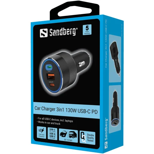 Sandberg 441-49 3 v 1 130 W USB-C PD nabíjačka do auta - 7