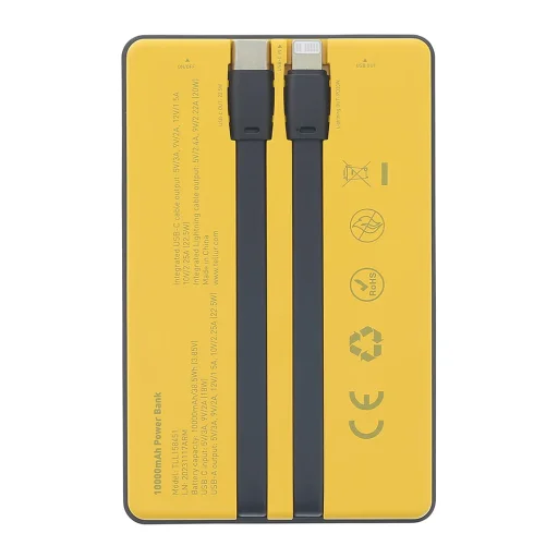 Tellur Power Bank 10000mAh so zabudovanými káblami USB-C + Lightning, žltá - 3