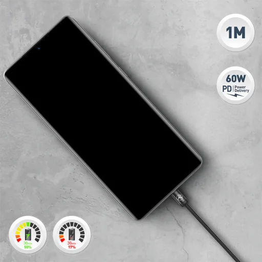 Tellur Minimalist USB-C – USB-C kábel 3A 1 m čierny - 4