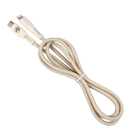 Tellur Green dátový a nabíjací kábel Type-C – Lightning 2,4A PD 20W 1 m nylónový krémový - 2