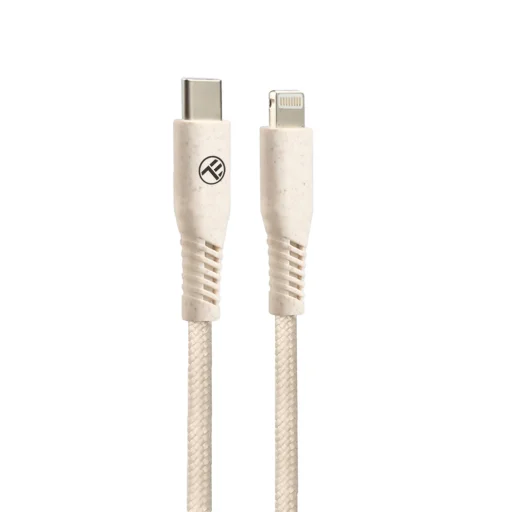 Tellur Green dátový a nabíjací kábel Type-C – Lightning 2,4A PD 20W 1 m nylónový krémový - 3