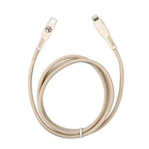 Tellur Green dátový a nabíjací kábel Type-C – Lightning 2,4A PD 20W 1 m nylónový krémový - 1