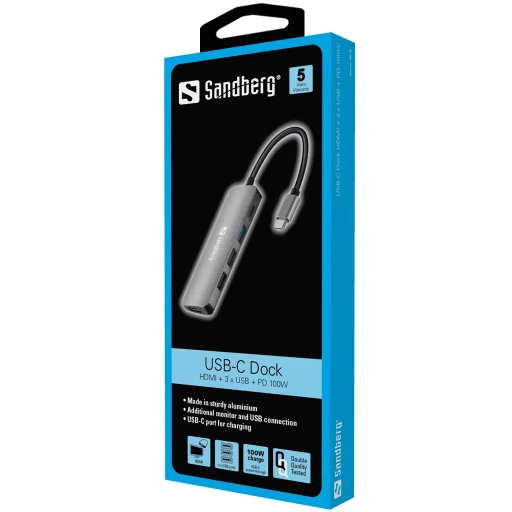 Sandberg 136-32 USB-C dokovacia stanica HDMI+3xUSB+PD 100W - 2