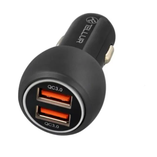 Tellur Dual USB autonabíjačka s QC 3.0, 6A, čierna - 1