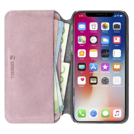 Krusell Broby SlimWallet flipové puzdro so 4 priehradkami na karty pre Apple iPhone XS Max, ružové - 3