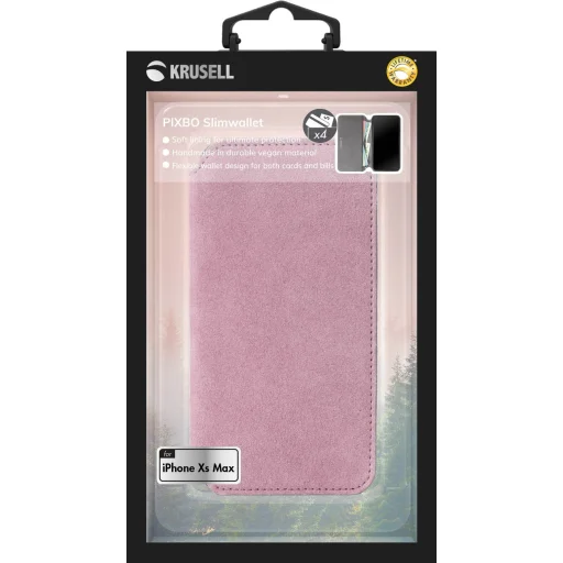 Krusell Broby SlimWallet flipové puzdro so 4 priehradkami na karty pre Apple iPhone XS Max, ružové - 4