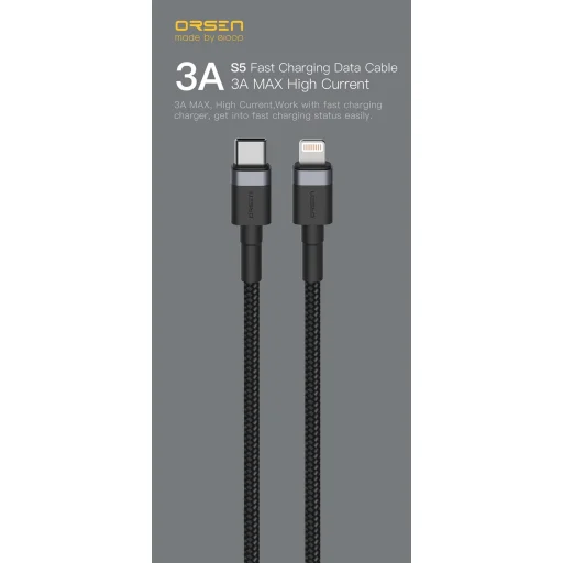 Orsen S51 Type-C – Lightning 3A 1 m modrý kábel - 4