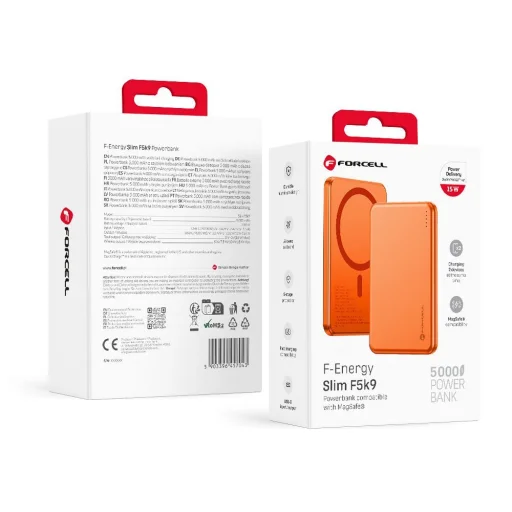 Forcell F-Energy Slim F5K9 QC4.0 PD3.0 15W 5000 mAh MagSafe kompatibilná powerbanka oranžová - 1