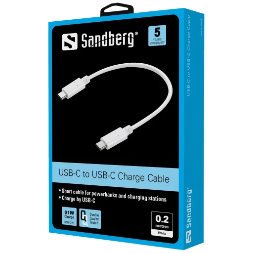Sandberg 136-30 nabíjací kábel USB-C – USB-C biely, 0,2 m - 2
