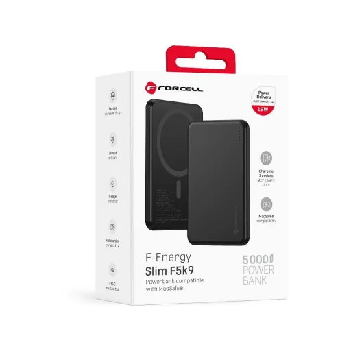 Forcell F-Energy Slim F5K9 QC4.0 PD3.0 15W 5000 mAh MagSafe kompatibilná powerbanka čierna - 12