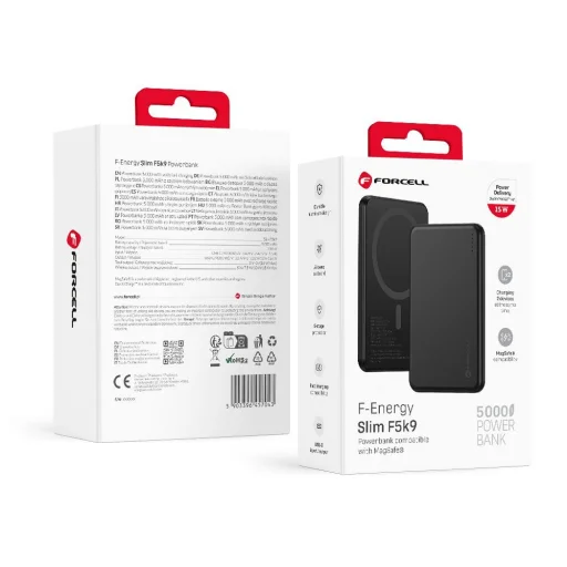 Forcell F-Energy Slim F5K9 QC4.0 PD3.0 15W 5000 mAh MagSafe kompatibilná powerbanka čierna - 1
