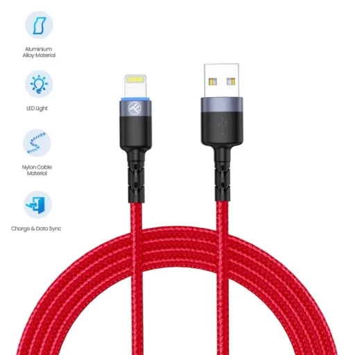 Tellur USB–Lightning dátový kábel s LED podsvietením 3A 1,2 m červený - 2