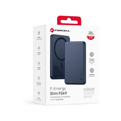 Forcell F-Energy Slim F5K9 QC4.0 PD3.0 15W 5000 mAh MagSafe kompatibilná powerbanka tmavomodrá - 8