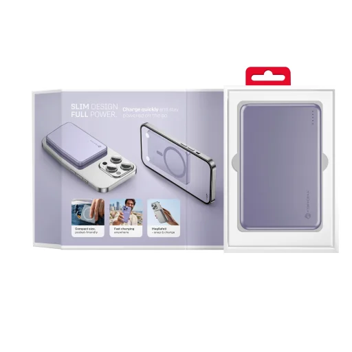 Forcell F-Energy Slim F5K9 QC4.0 PD3.0 15W 5000 mAh MagSafe kompatibilná powerbanka fialová - 9