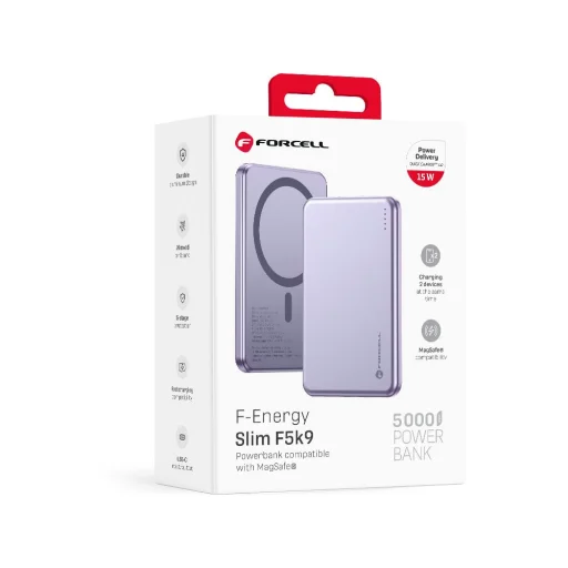 Forcell F-Energy Slim F5K9 QC4.0 PD3.0 15W 5000 mAh MagSafe kompatibilná powerbanka fialová - 10