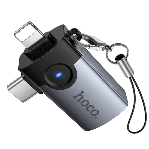 Hoco UA46E Victory sivý 2 v 1 OTG adaptér Lightning / USB-C - USB-A - 4