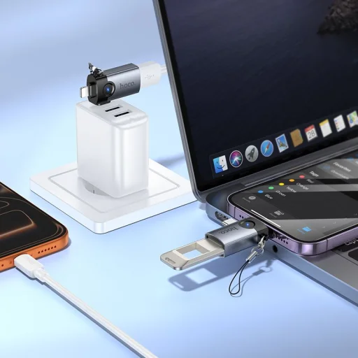 Hoco UA46E Victory sivý 2 v 1 OTG adaptér Lightning / USB-C - USB-A - 8
