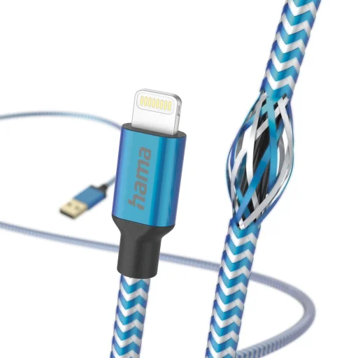 Hama 00201553 reflexný nabíjací kábel USB-A - Lightning 1,5 m nylon modrý - 3