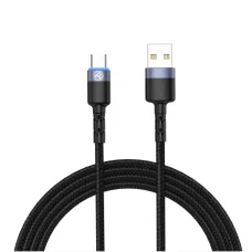 Tellur USB – Type-C LED nylonový pletený dátový a nabíjací kábel 1,2 m čierny