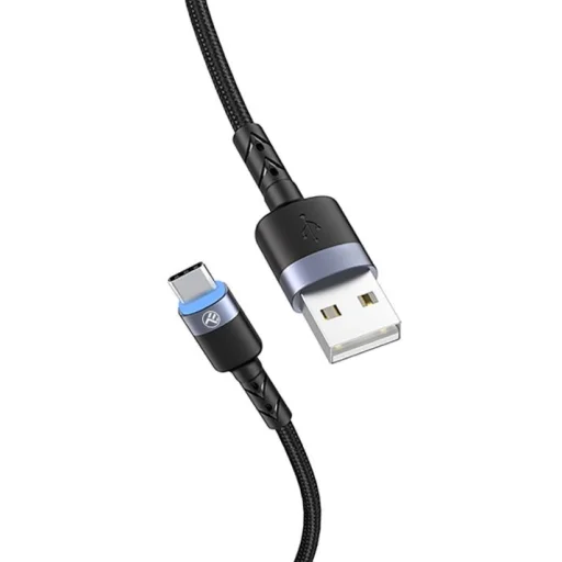 Tellur USB – Type-C LED nylonový pletený dátový a nabíjací kábel 1,2 m čierny - 2