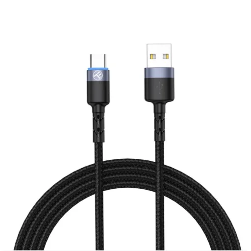 Tellur USB – Type-C LED nylonový pletený dátový a nabíjací kábel 1,2 m čierny - 1