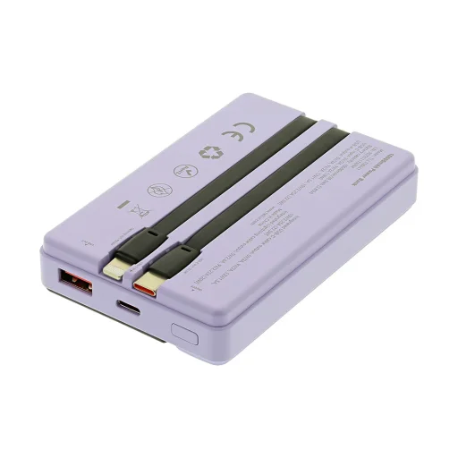 Tellur Power Bank 10000mAh so zabudovanými káblami USB-C a Lightning, fialová - 6