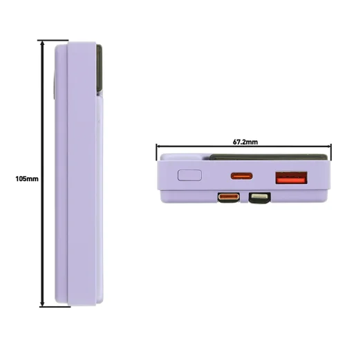 Tellur Power Bank 10000mAh so zabudovanými káblami USB-C a Lightning, fialová - 7
