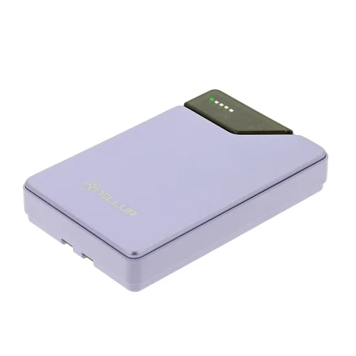 Tellur Power Bank 10000mAh so zabudovanými káblami USB-C a Lightning, fialová - 1