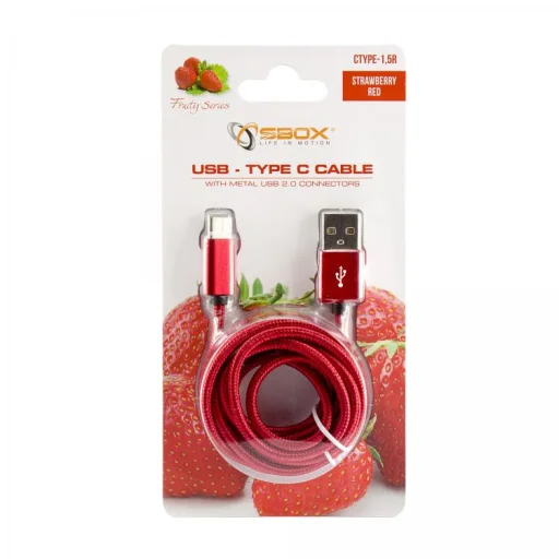 Sbox USB–Type-C M/M 1,5 m CTYPE-1.5R jahodovo červený kábel - 2