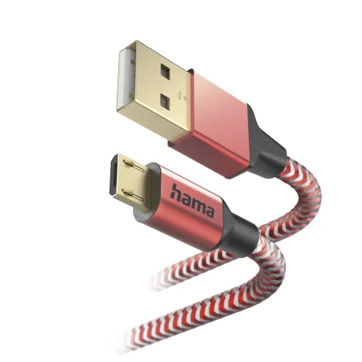 Hama 00201556 Reflexný nabíjací kábel, USB-A – Micro-USB 1,5 m, nylon, červený - 2