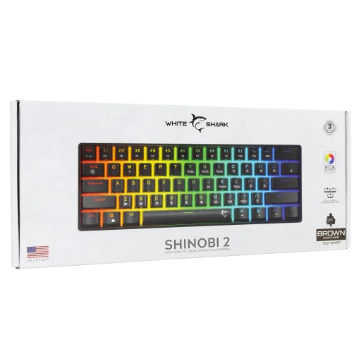 White Shark GK-004131 Shinobi 2 mechanická herná klávesnica, s hnedými spínačmi, čierna, US rozloženie - 10