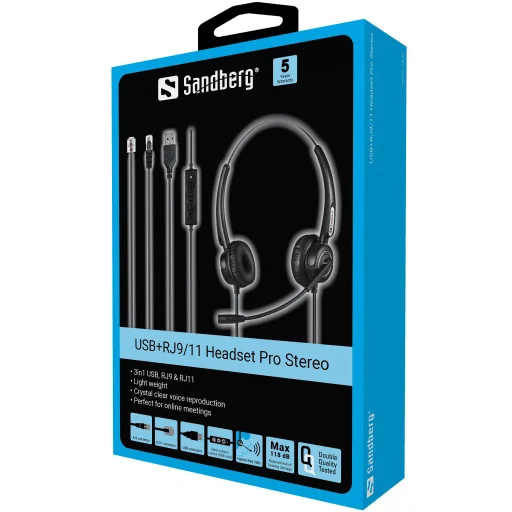 Sandberg 126-30 USB+RJ9/11 Pro stereo headset - 6