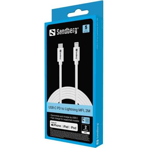 Sandberg 136-59 USB-C PD–Lightning MFI kábel, 2 m - 2