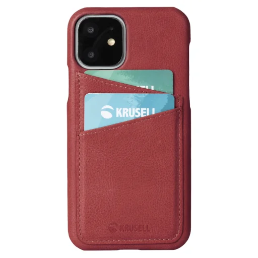 Krusell Sunne CardCover Apple iPhone 11 kožené puzdro s priehradkou na karty vintage červené - 2