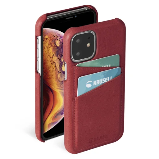 Krusell Sunne CardCover Apple iPhone 11 kožené puzdro s priehradkou na karty vintage červené - 1