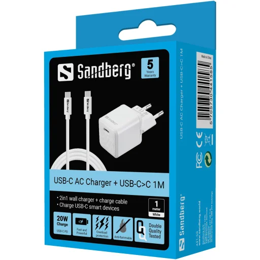 Sandberg 441-58 USB-C 20W sieťová nabíjačka + 1 m kábel - 4