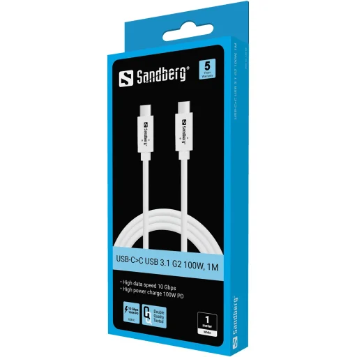 Sandberg 136-53 USB-C – USB-C USB 3.1 Gen2 PD 100 W kábel, 1 m - 2